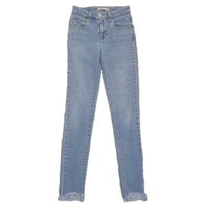 Levis 721 High Rise Skinny Womens 25 Jeans Raw Hem Mid Rise Blue Denim (24x30)